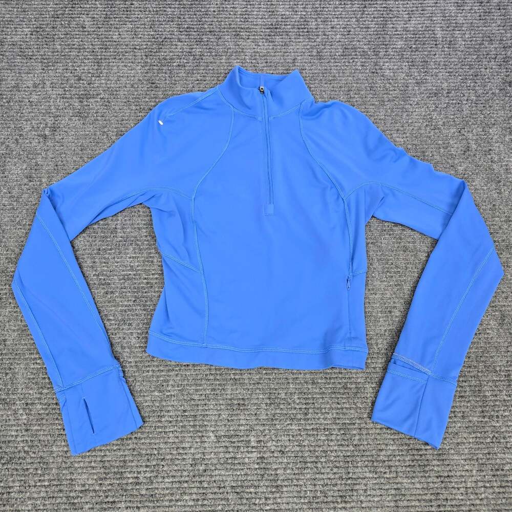 Lululemon It's Rulu Run Cropped Half Zip Women's 4 Blue Linen Running Pullover